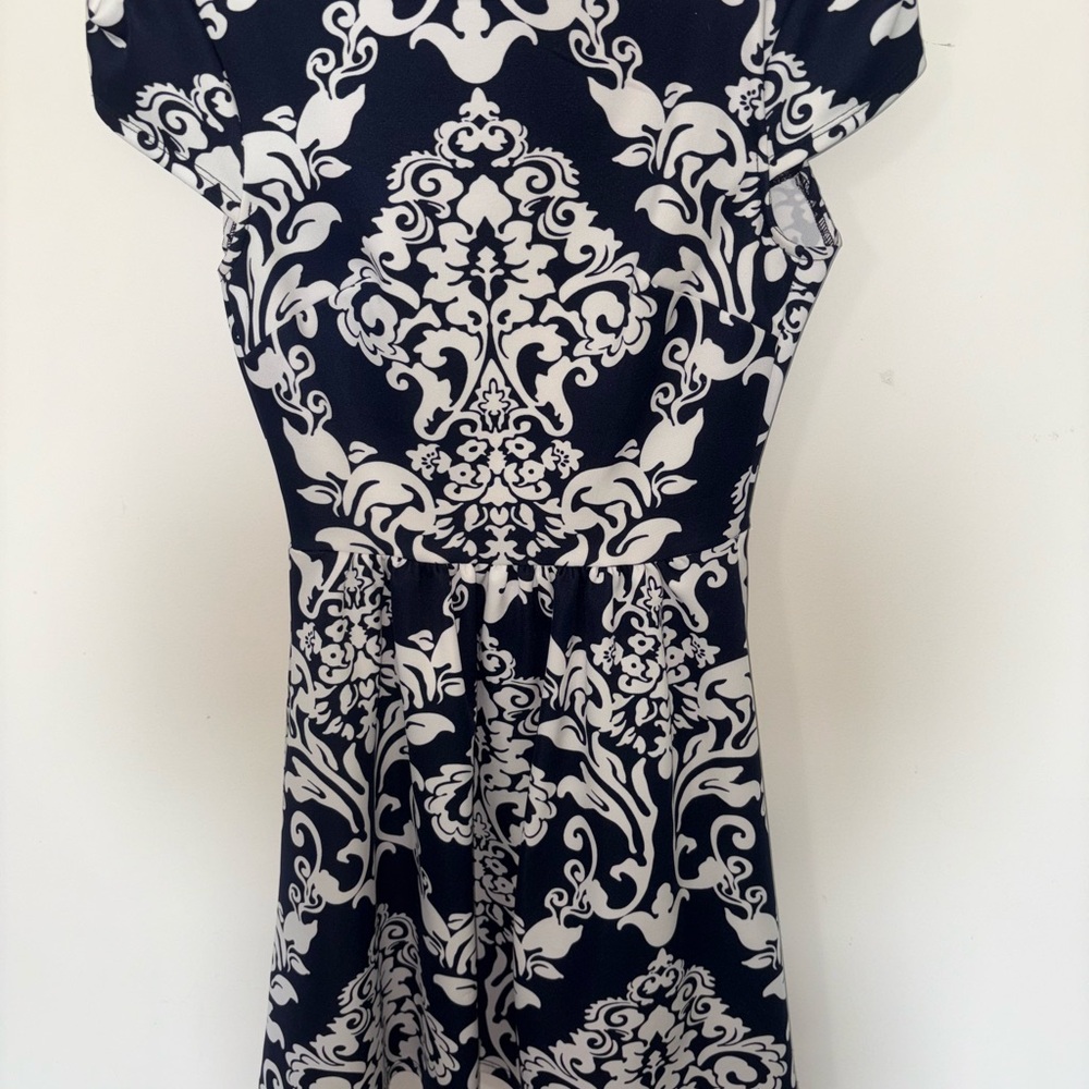 B Darlin Blue and White Fit and Flare Mini Dress
